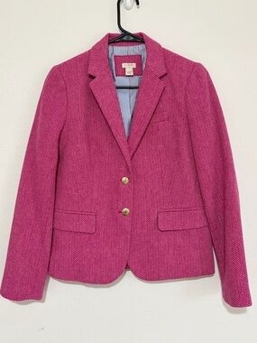 J. Crew Pink Herringbone Wool Blend Schoolboy Blazer with Striped Lining Size 4